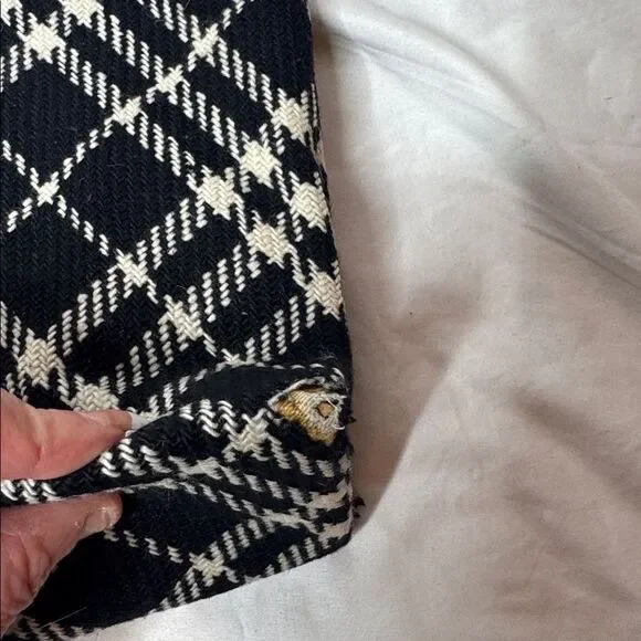 Burberry Houndstooth Black And Off White Wool/Leather Bag.